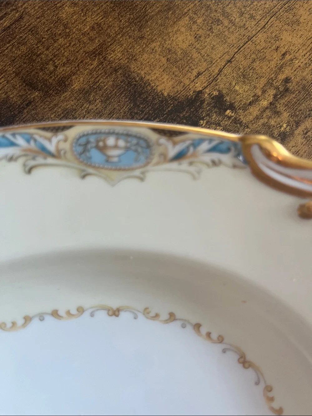 Noritake Cream, Blue and Gold Floral Porcelain Serving Platter